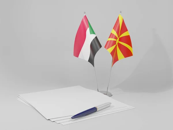 Macedonia Banderas Del Acuerdo Sudán Fondo Blanco Render — Foto de Stock