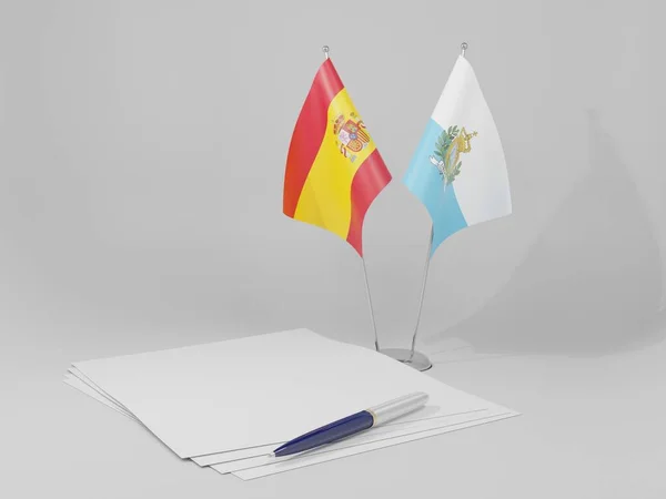 San Marino Španělsko Dohody Vlajky Bílé Pozadí Vykreslení — Stock fotografie