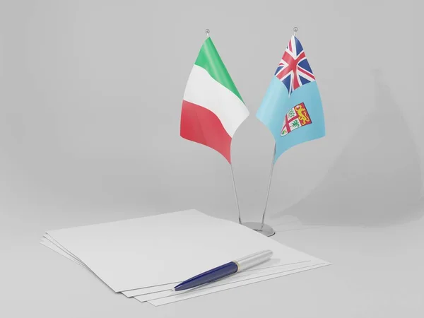 Fiji Banderas Del Acuerdo Italia Fondo Blanco Render —  Fotos de Stock