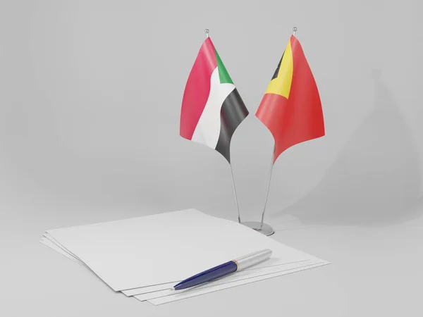 Overeenkomst Tussen Oost Timor Sudan Vlaggen Witte Achtergrond Render — Stockfoto