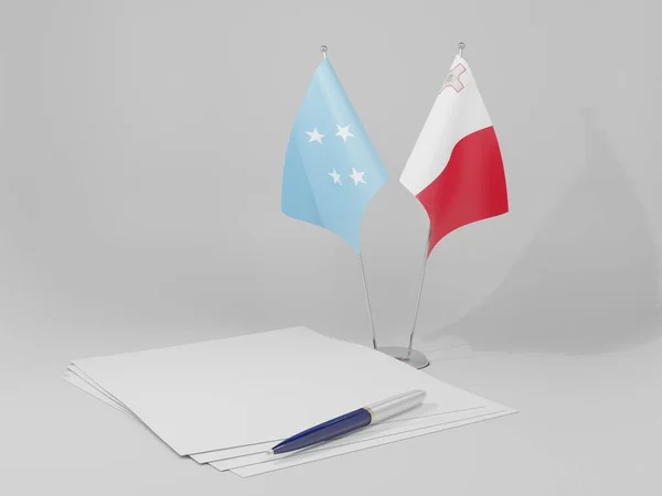 Malta Bandeiras Acordo Micronésia Fundo Branco Render — Fotografia de Stock