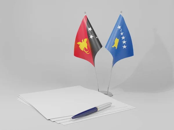 Kosovo Papua New Guinea Agreement Flags White Background Render — 图库照片