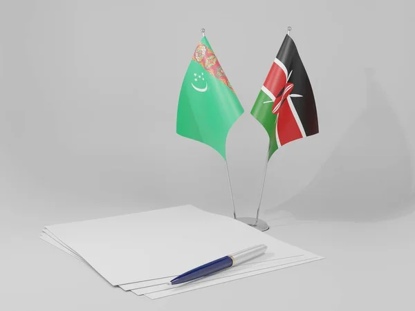 Kenya Drapeaux Accord Turkménistan Fond Blanc Render — Photo