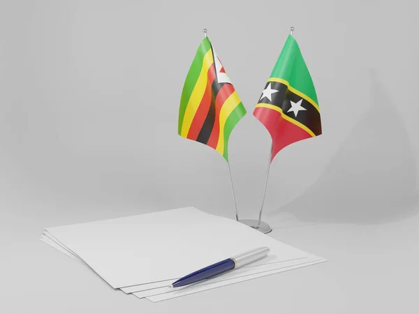 San Cristóbal Nieves Banderas Del Acuerdo Zimbabue Fondo Blanco Render — Foto de Stock