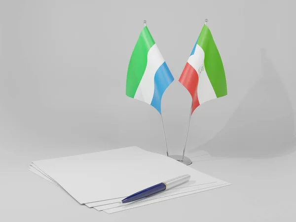 Экваториальная Гвинея Сьерра Леоне Соглашение Флаги Белый Фон Рендер — стоковое фото