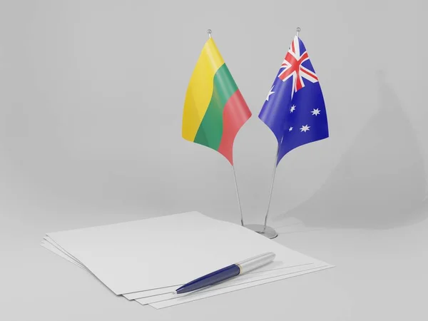 Banderas Del Acuerdo Australia Lituania Fondo Blanco Render — Foto de Stock