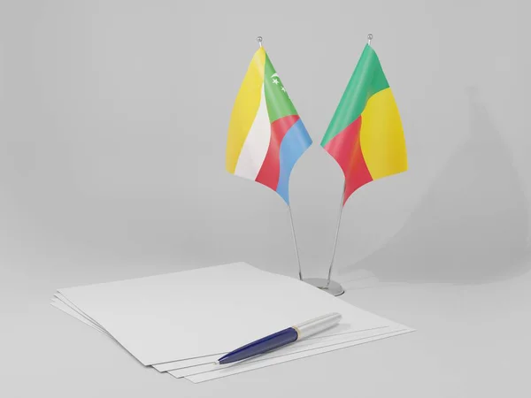 Benin Comoros Agreement Flags White Background Render — Stock Photo, Image