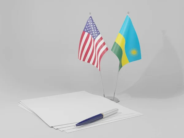 Ruanda Acordos Dos Estados Unidos América Bandeiras Fundo Branco Render — Fotografia de Stock