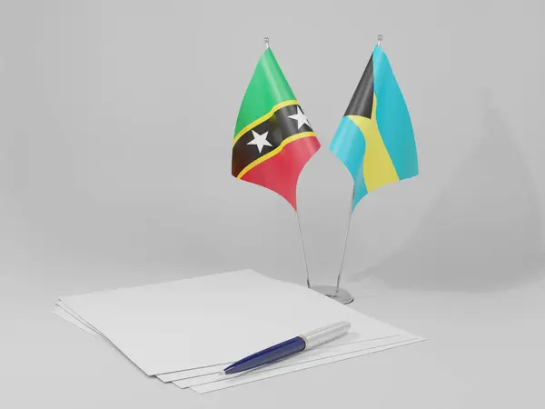 Bahamas Kitts Und Nevis Vertragsfahnen Weißer Hintergrund Render — Stockfoto