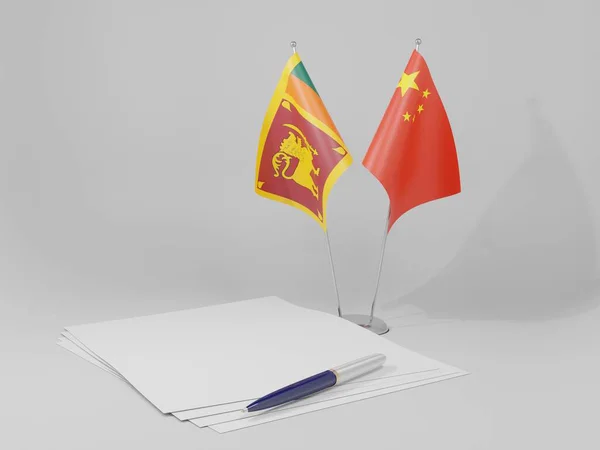 Κίνα Σρι Λάνκα Συμφωνία Σημαίες Λευκό Φόντο Render — Φωτογραφία Αρχείου