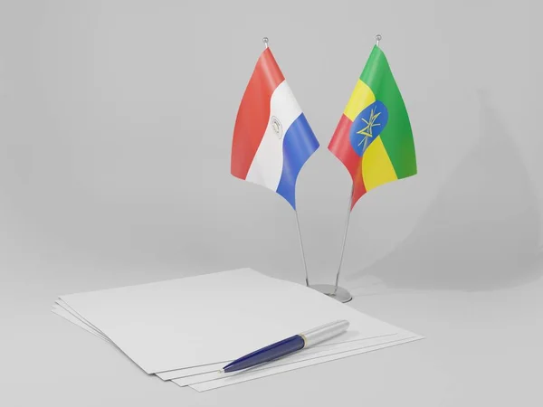 Ethiopia Paraguay Agreement Flags White Background Render — Stock Photo, Image