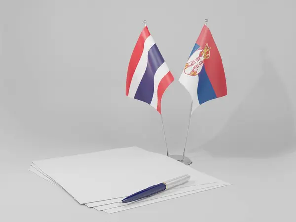 Serbie Drapeaux Accord Thaïlande Fond Blanc Render — Photo