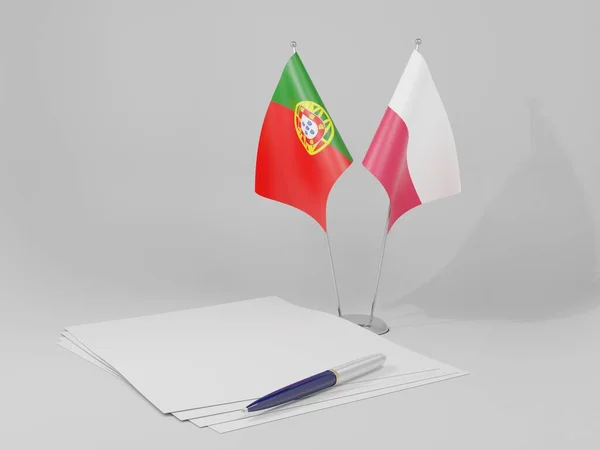Polen Portugal Vertragsfahnen Weißer Hintergrund Render — Stockfoto