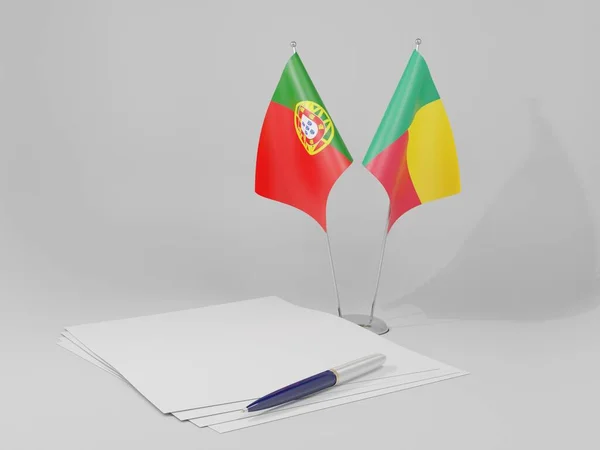 Benín Banderas Del Acuerdo Portugal Fondo Blanco Render —  Fotos de Stock