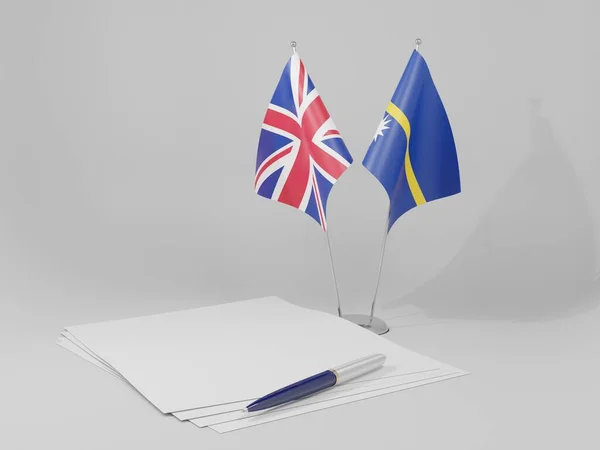 Ναούρου Ηνωμένο Βασίλειο Συμφωνία Σημαίες Λευκό Φόντο Render — Φωτογραφία Αρχείου