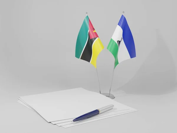 Lesotho Banderas Del Acuerdo Mozambique Fondo Blanco Render —  Fotos de Stock