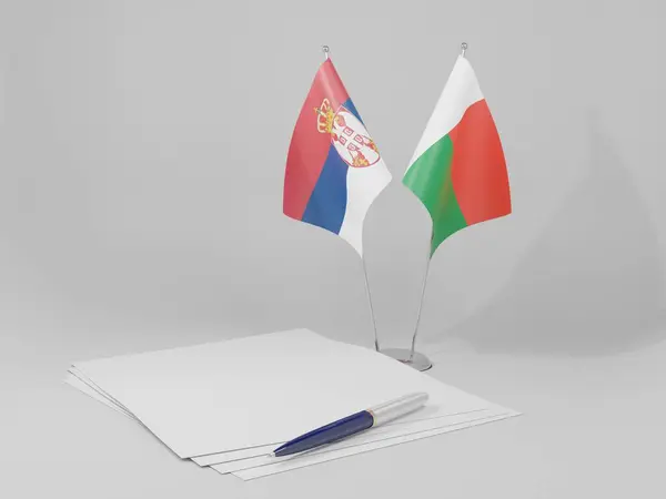 Madagaskar Serbien Abkommen Flaggen Weißer Hintergrund Render — Stockfoto
