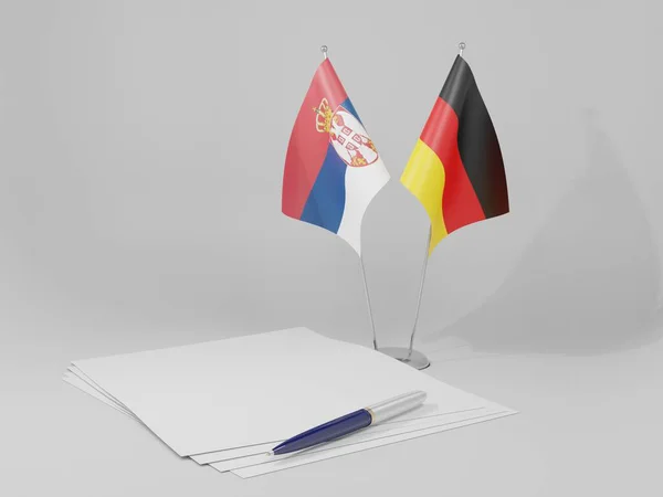 Γερμανία Συμφωνία Σερβίας Σημαίες Λευκό Φόντο Render — Φωτογραφία Αρχείου