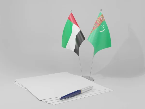 Turkmenistan United Arab Emirates Agreement Flags White Background Render — Stock Photo, Image