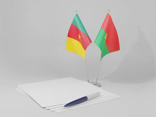 Μπουρκίνα Φάσο Καμερούν Σημαίες Συμφωνία Λευκό Φόντο Render — Φωτογραφία Αρχείου