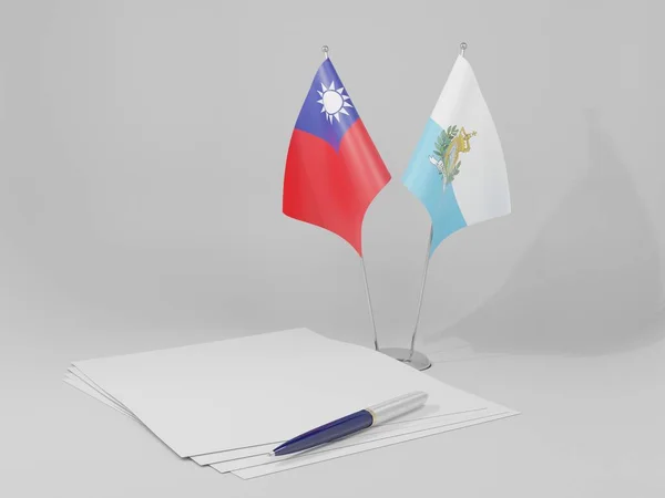 Άγιος Μαρίνος Ταϊβάν Συμφωνία Σημαίες Λευκό Φόντο Render — Φωτογραφία Αρχείου