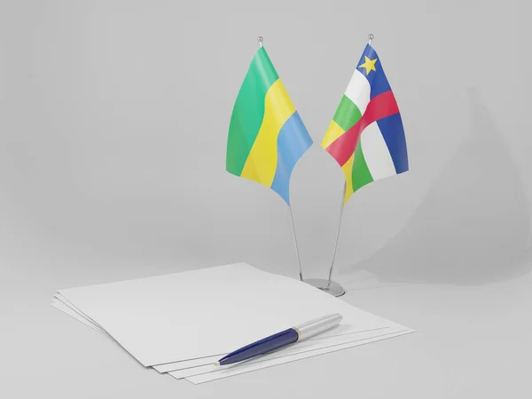 中非共和国 加蓬协定旗帜 白色背景 3D渲染 — 图库照片
