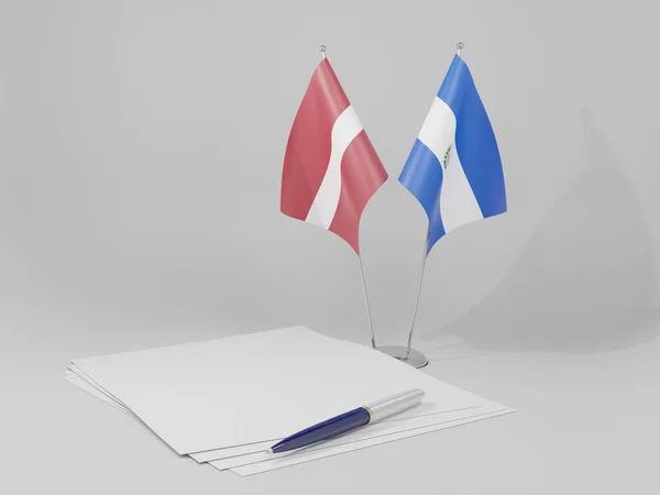 Salvador Letônia Acordo Bandeiras Fundo Branco Render — Fotografia de Stock