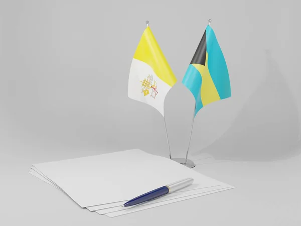 Bahamy Flagi Porozumienia Watykańskiego Białe Tło Render — Zdjęcie stockowe