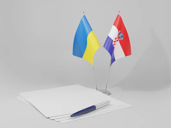 Croatie Ukraine Drapeaux Accord Fond Blanc Render — Photo