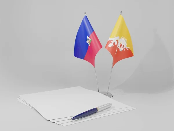 Bhutan Haiti Agreement Flags White Background Render — Stock Photo, Image