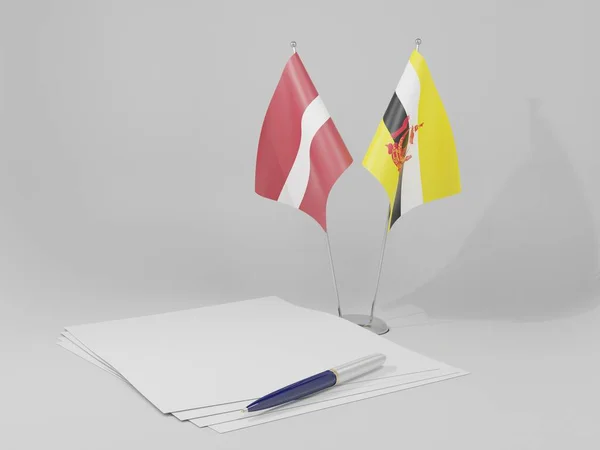 Brunei Lettland Abkommen Flaggen Weißer Hintergrund Render — Stockfoto