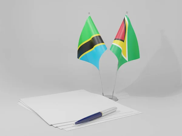 Guyana Tanzaniaavtalets Flaggor Vit Bakgrund Render — Stockfoto