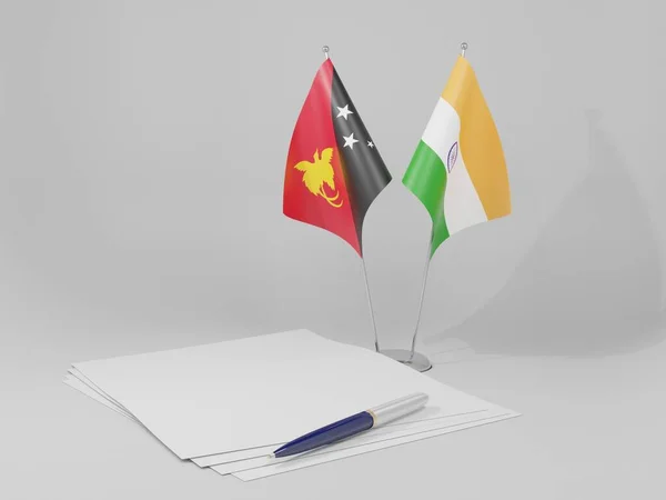 India Papua New Guinea Agreement Flags White Background Render — Stock Photo, Image
