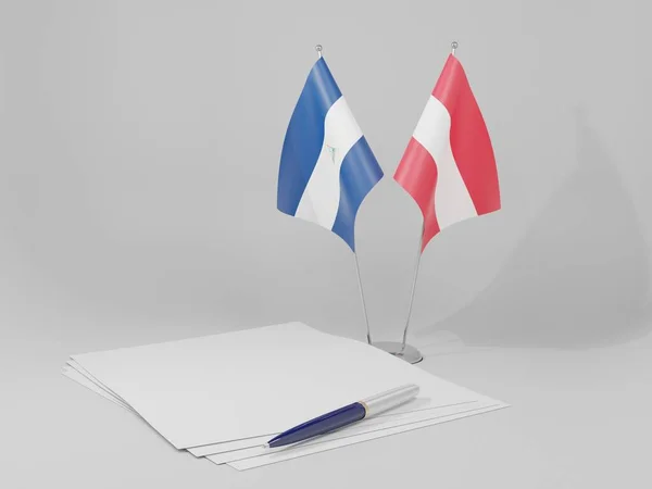 Áustria Nicarágua Acordo Bandeiras Fundo Branco Render — Fotografia de Stock