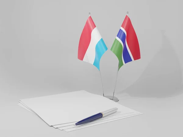 Gâmbia Acordo Luxemburgo Bandeiras Fundo Branco Render — Fotografia de Stock