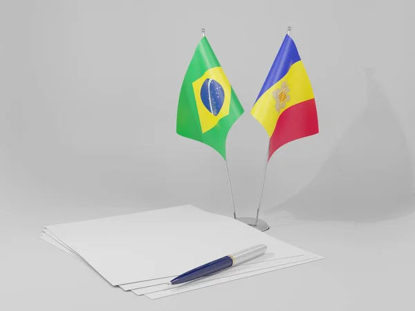 Andorra Brazílie Dohody Vlajky Bílé Pozadí Vykreslení — Stock fotografie