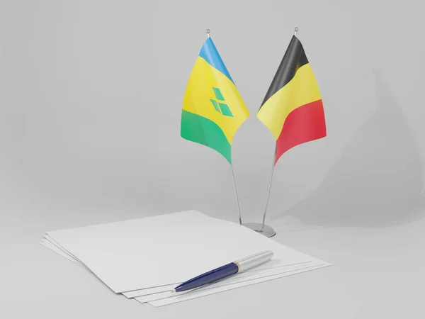 België Saint Vincent Grenadines Overeenkomst Vlaggen Witte Achtergrond Render — Stockfoto