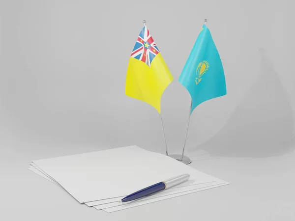 Kasachstan Niue Agreement Flags Weißer Hintergrund Render — Stockfoto