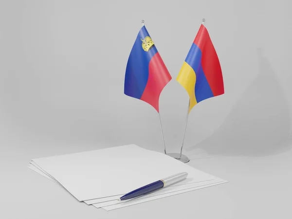 Armenia Banderas Del Acuerdo Liechtenstein Fondo Blanco Render —  Fotos de Stock