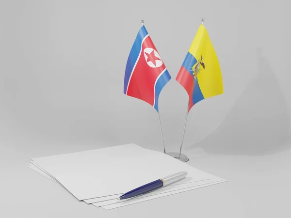 Ecuador Nordkorea Abkommen Flaggen Weißer Hintergrund Render — Stockfoto