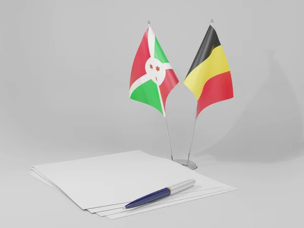 Βέλγιο Συμφωνία Του Μπουρούντι Σημαίες Λευκό Φόντο Render — Φωτογραφία Αρχείου