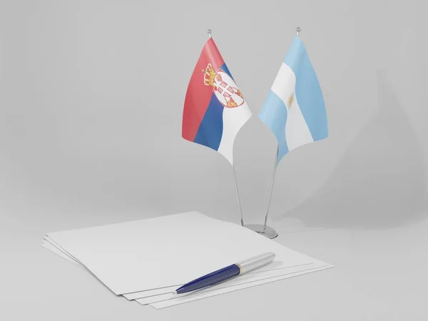 Argentina Sérvia Bandeiras Acordo Fundo Branco Render — Fotografia de Stock