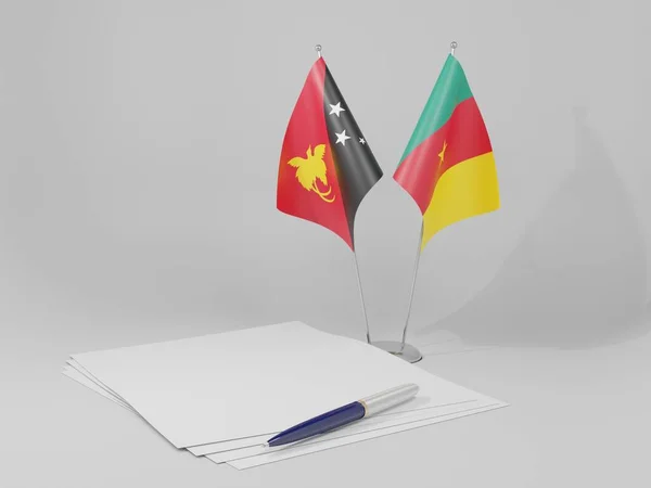 Cameroun Papouasie Nouvelle Guinée Drapeaux Accord Fond Blanc Render — Photo