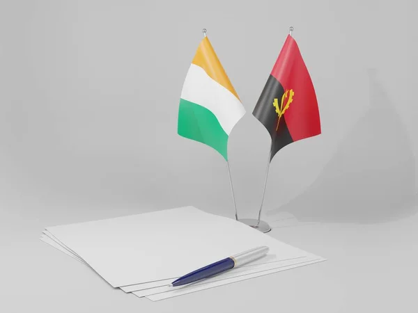 Angola Wybrzeże Kości Słoniowej Flagi Umowy Białe Tło Render — Zdjęcie stockowe