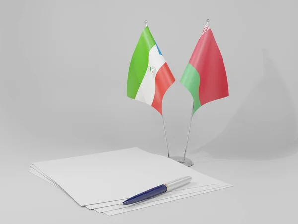 Bielorrusia Banderas Del Acuerdo Guinea Ecuatorial Fondo Blanco Render —  Fotos de Stock