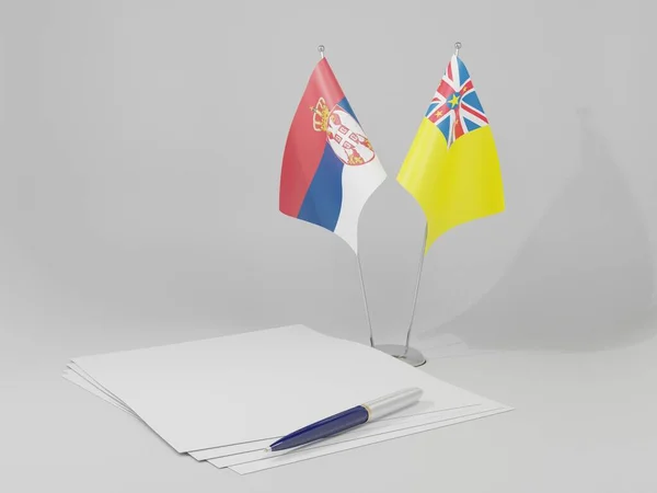 Niue Serbia Agreement Flags White Background Render — Stock Photo, Image