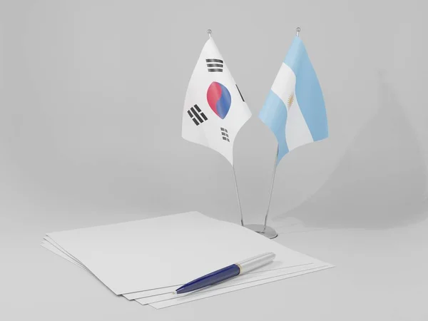 Argentina Acordo Coreia Sul Bandeiras Fundo Branco Render — Fotografia de Stock