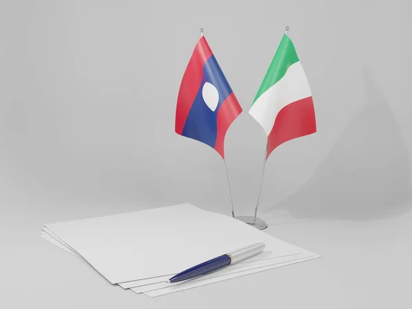 Italie Drapeaux Accord Laos Fond Blanc Render — Photo