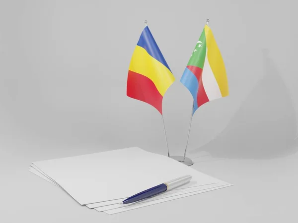 Comoros Romania Agreement Flags White Background Render — Stock Photo, Image