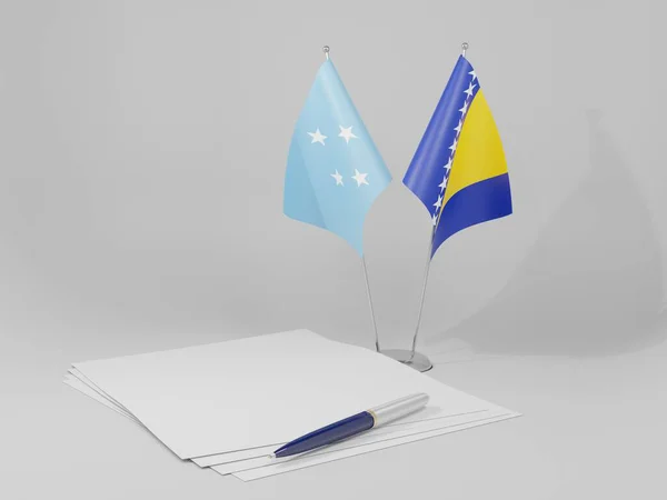 波斯尼亚和黑塞哥维那 密克罗尼西亚协定旗帜 白色背景 3D渲染 — 图库照片